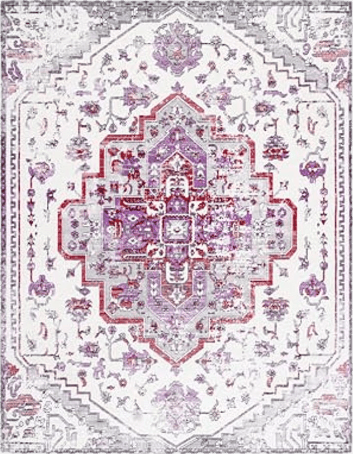 SAFAVIEH Skyler Collection 8' x 10' Ivory/Purple SKY111V Boho Medallion Distressed Non-Shedding Living Room Dining Bedroom Area Rug