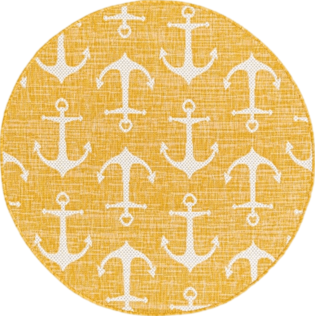 Unique Loom Outdoor Coastal Collection Area Rug - Ahoy (4' 1" Round, Yellow)