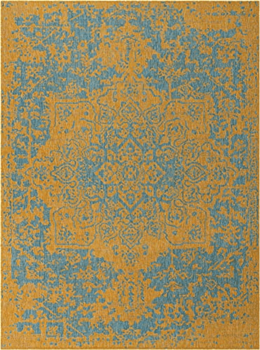 9x12 Unique Loom Jill Zarin Jill Zarin Outdoor Collection Area Rug - Dubai (9' x 12' Rectangle, Yellow and Aqua/Light Blue)