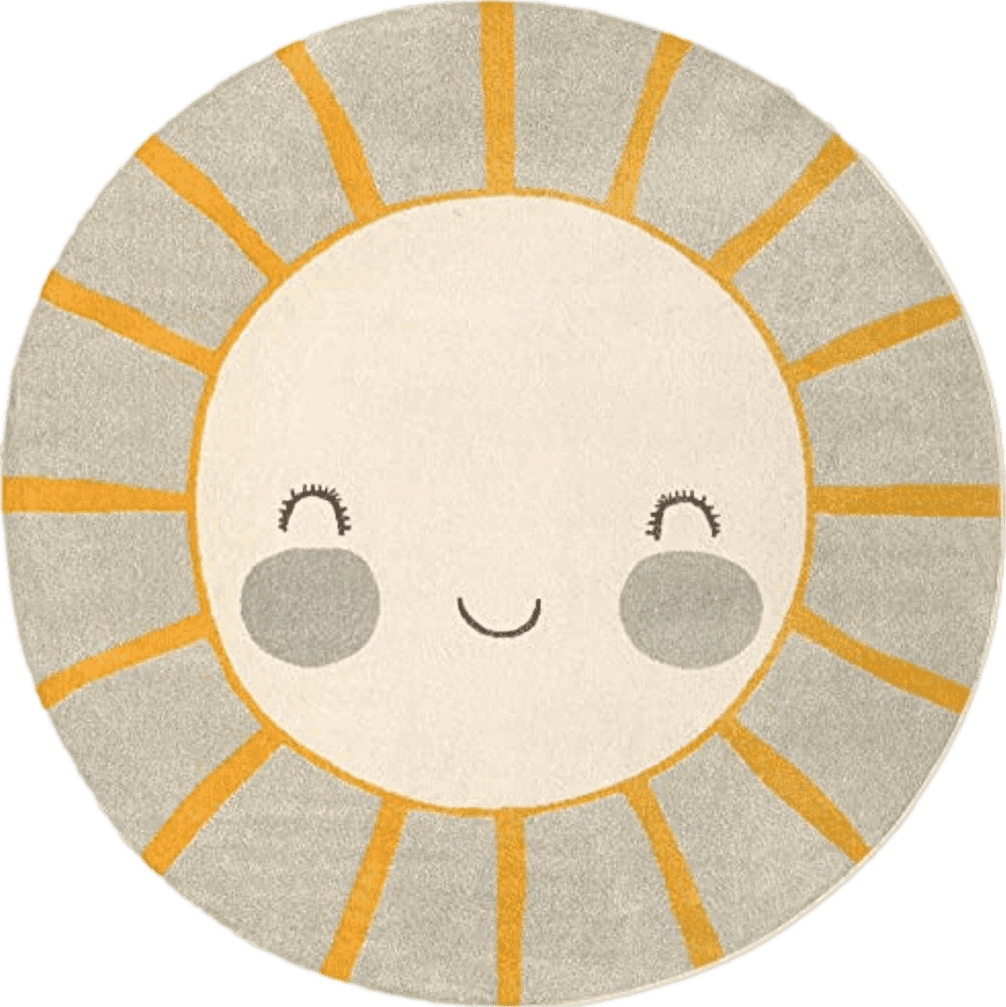 Unique Loom Whimsy Kids Collection Area Rug - Smiling Sunshine (7' 10" Round, Gray/Yellow)