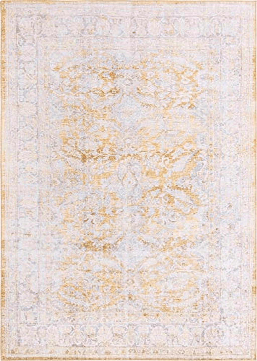 Unique Loom Revival Collection Traditional Medallion Border Yellow/Ivory Area Rug (7' 6 x 10' 6)