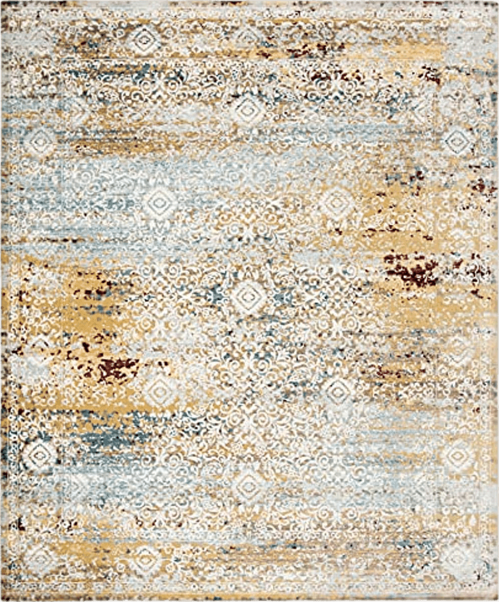 SAFAVIEH Aria Collection Area Rug - 9' x 12', Yellow & Cream, Boho Chic Distressed Design, Non-Shedding & Easy Care, Ideal for High Traffic Areas in Living Room, Bedroom (ARA183Y)