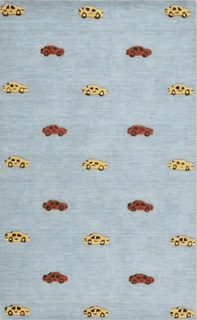 Doorway SAFAVIEH Kids Collection Area Rug - 4' x 6', Light Blue & Yellow, Handmade Wool, Car Design, Ideal for The Living Room, Bedroom, Dining Room, Kids Room, Nursery (SFK806L-4)