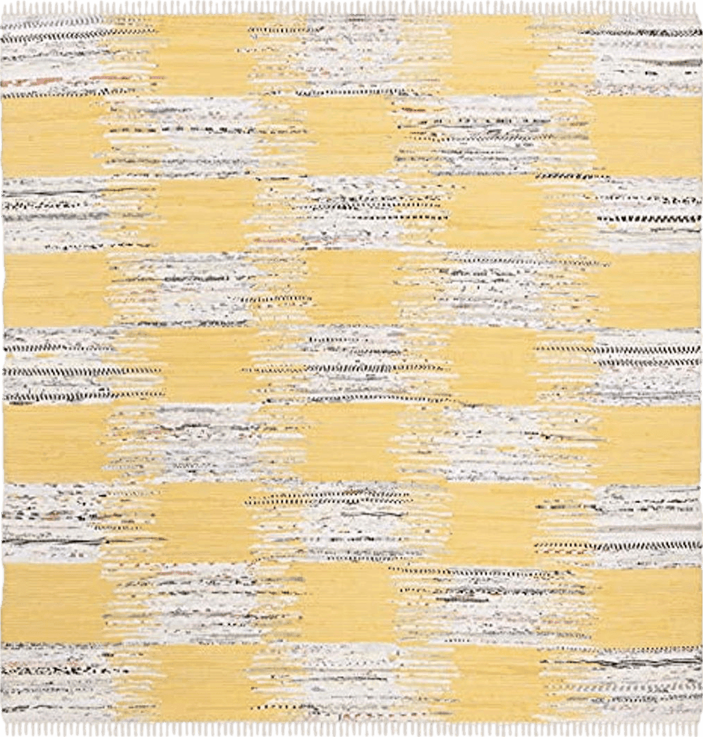 Checkered SAFAVIEH Montauk Collection Area Rug - 6' Square, Yellow & Multi, Handmade Fringe Cotton, Ideal for High Traffic Areas in Living Room, Bedroom (MTK721A)