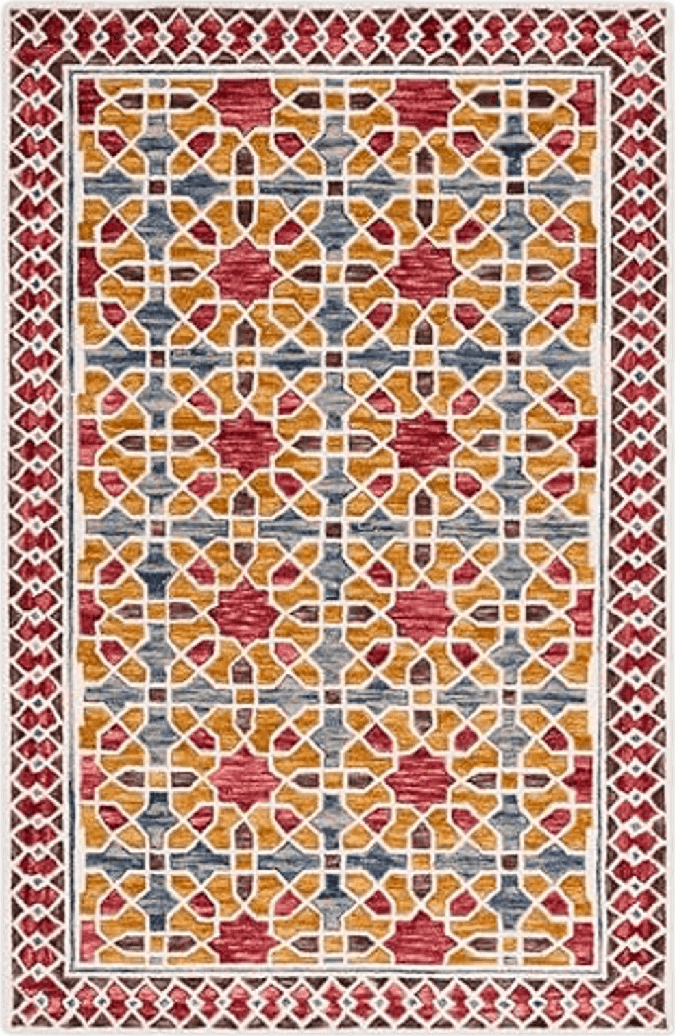 Yellow SAFAVIEH Aspen Collection Area Rug - 5' x 8', Red & Yellow, Handmade Boho Wool, Ideal for High Traffic Areas in Living Room, Bedroom (APN149Q)