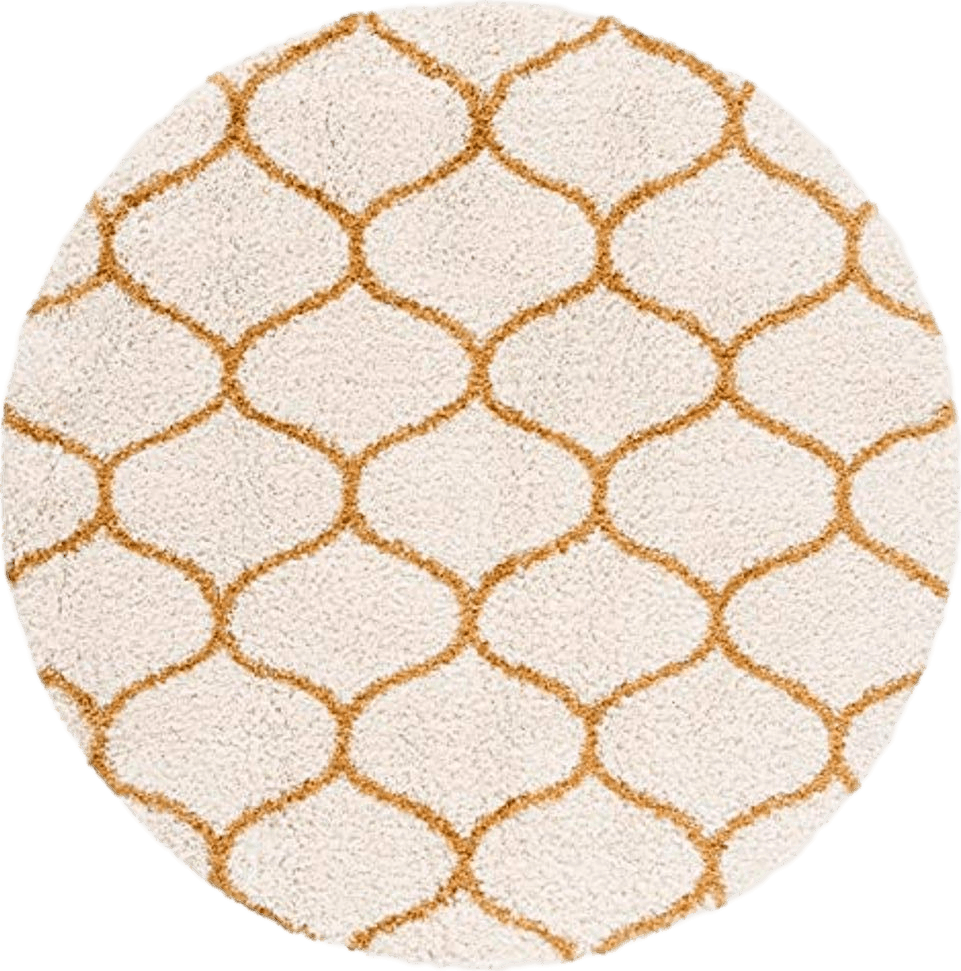 SAFAVIEH Hudson Shag Collection Area Rug - 7' Round, Ivory & Gold, Moroccan Ogee Trellis Design, Non-Shedding & Easy Care, 2-inch Thick Ideal for High Traffic Areas in Living Room, Bedroom (SGH280F)