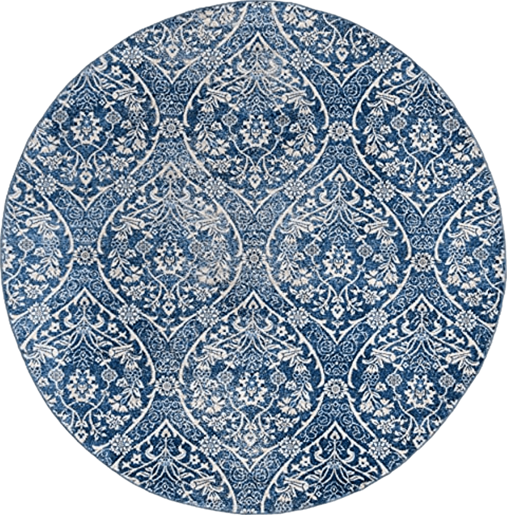 Round All Rounds/Square SAFAVIEH Brentwood Collection 6'7" Round Navy / Light Grey BNT860M Floral Damask Ogee Trellis Non-Shedding Dining Room Entryway Foyer Living Room Bedroom Area Rug