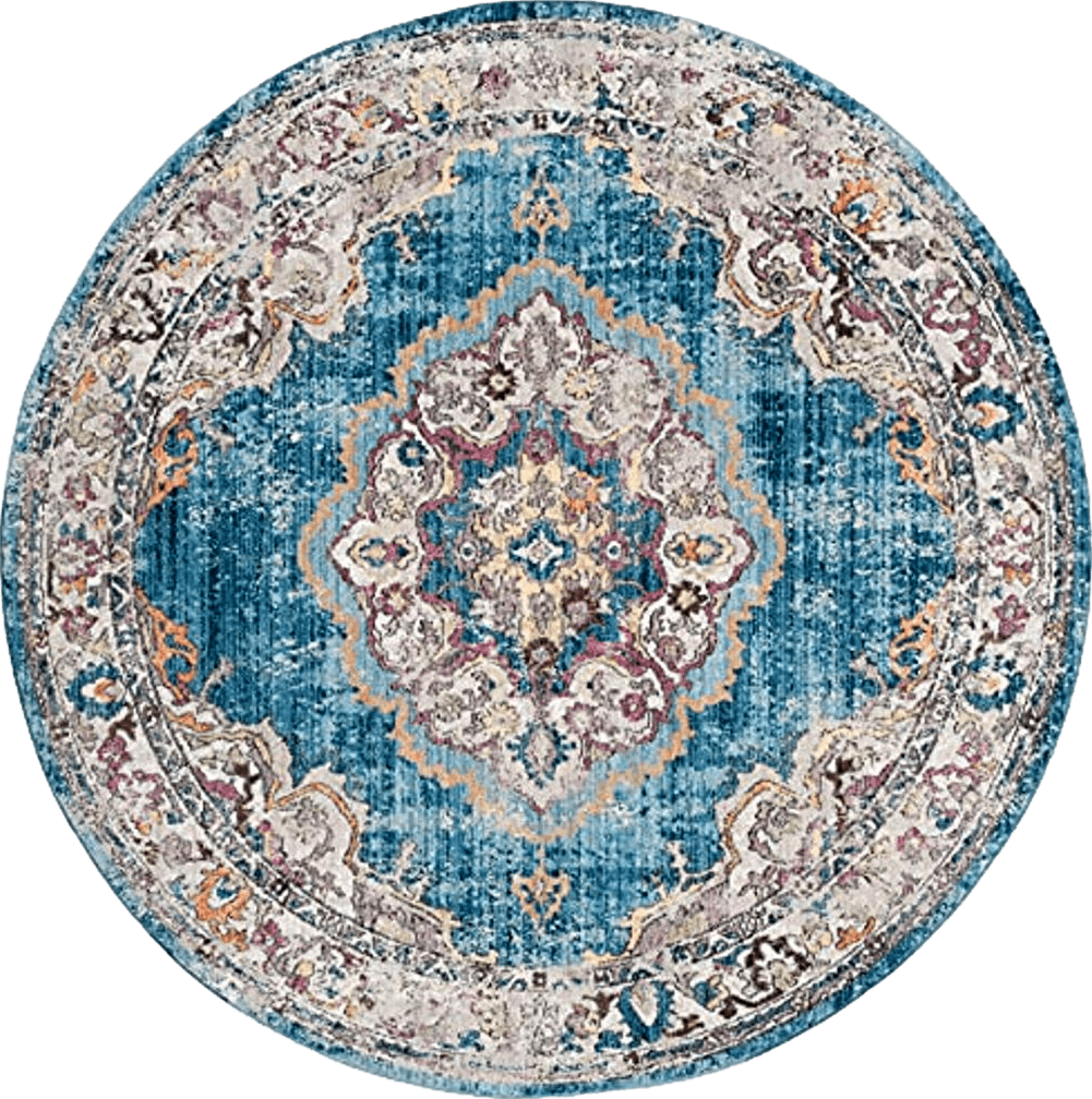 Round All Rounds/Square SAFAVIEH Bristol Collection 7' Round Blue/Light Grey BTL343C Boho Chic Medallion Distressed Area Rug