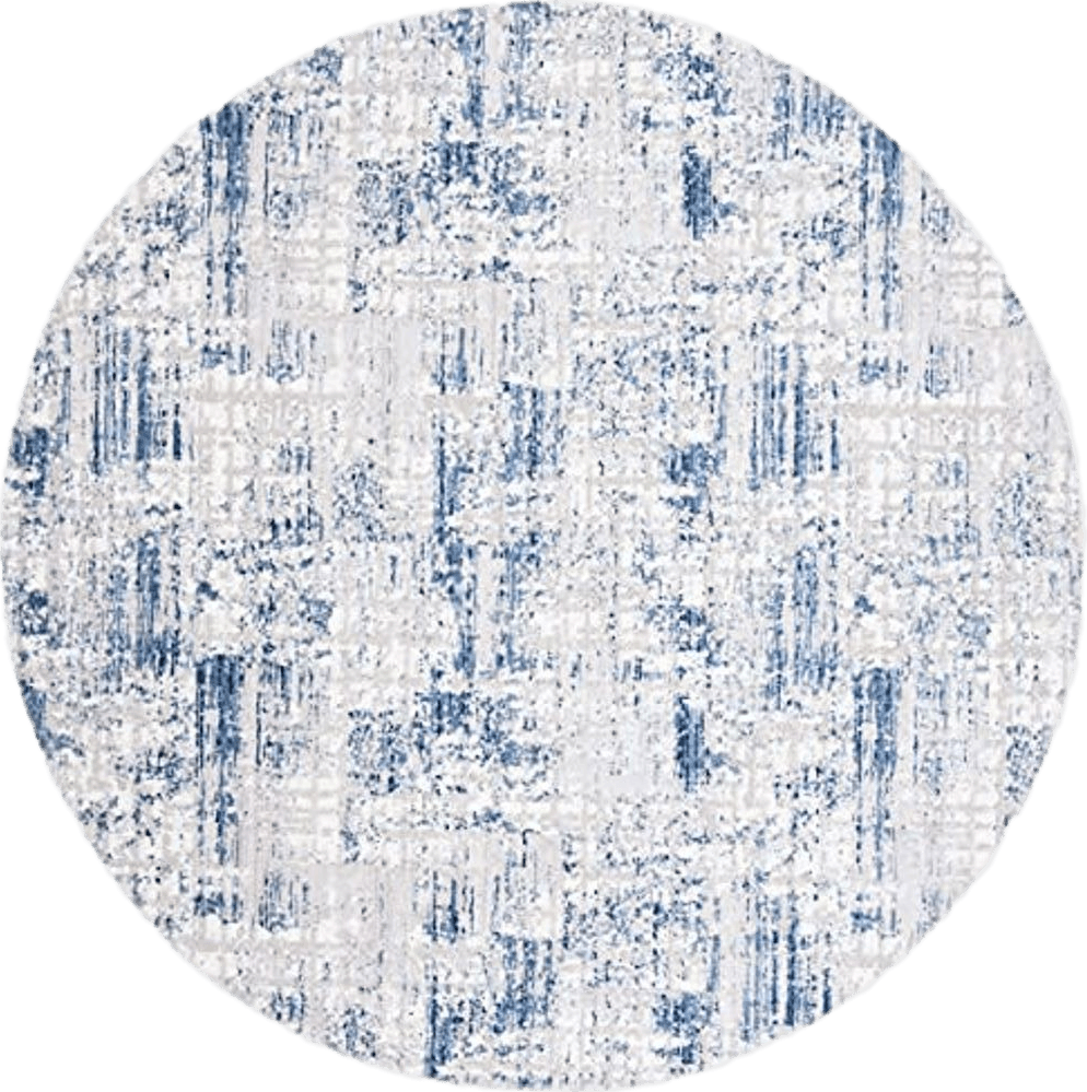 Round All Rounds/Square SAFAVIEH Amelia Collection Area Rug - 6'7" Round, Blue & Grey, Modern Abstract Distressed Design, Non-Shedding & Easy Care, Ideal for High Traffic Areas in Living Room, Bedroom (ALA786M)