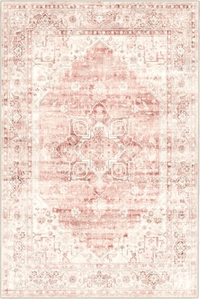 Brakki 6x9 Area Rugs Washable, Pink Rug for Living Room Bedroom Dining Room Kitchen, Soft Floral Vintage Distressed Carpet Non Slip, Boho Rug for Girls Boys Home Decor