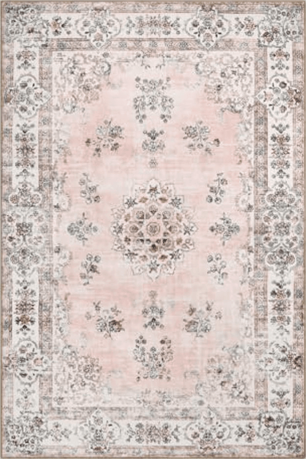 Lahome Washable 6x9 Area Rugs for Living Room, Soft Floral Pink Large Low Pile Rug for Nursery and Girls, Boho Ultra-Thin Non-Slip Carpet for Bedroom Indoor Floor Mat for Home Office Decor