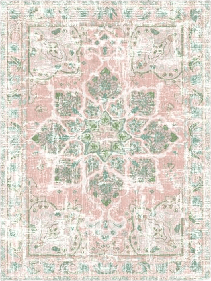 Vhong Boho Area Rugs Vintage Washable Neutral Modern Dusty Pink and Green 5x7 Non Slip Carpet for Nursery Living Room Dining Room Bedroom Farmhouse Girls'Room