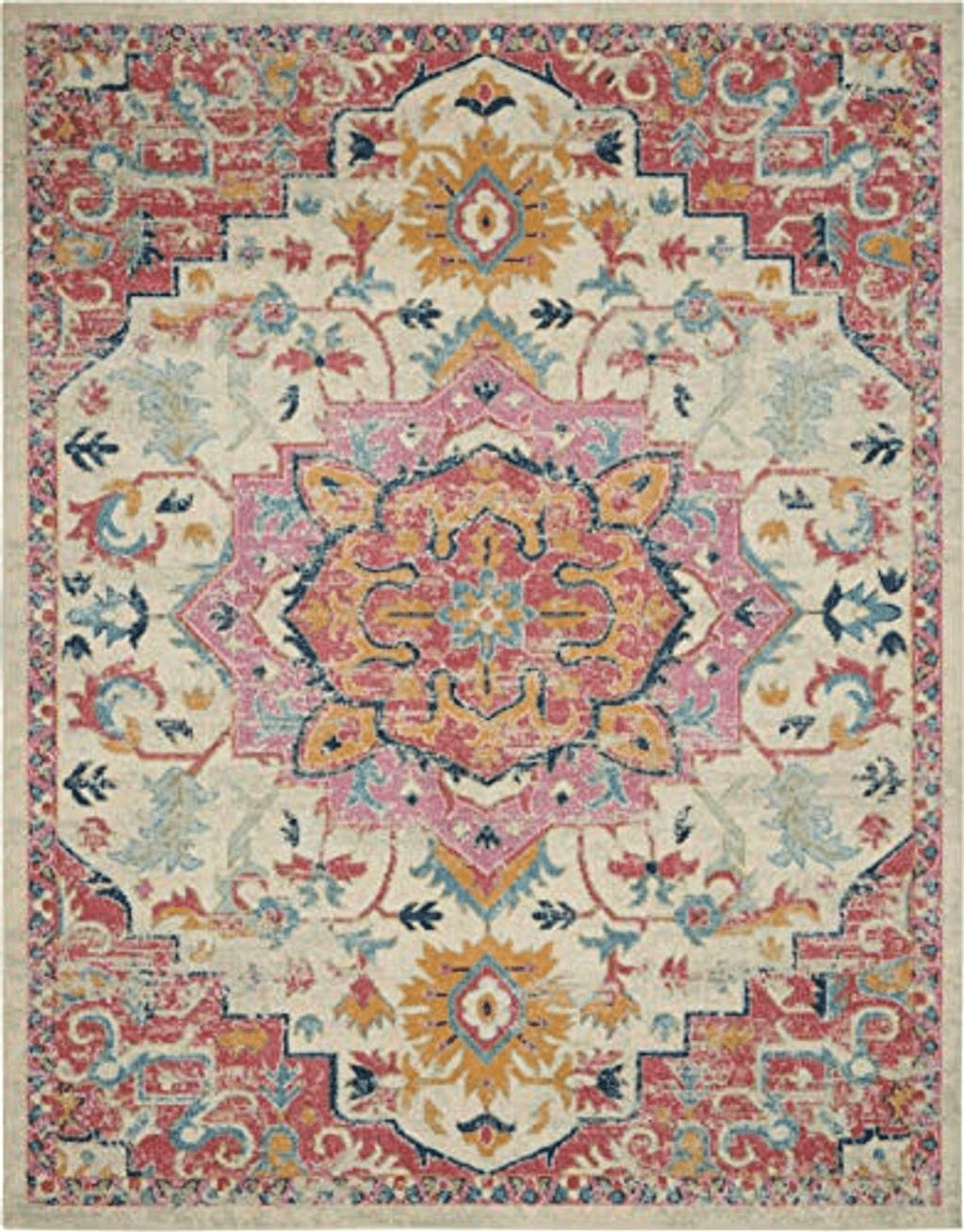 Nourison Passion Bohemian Ivory/Pink 8' x 10' Area Rug, Easy Cleaning, Non Shedding, Bed Room, Living Room, Dining Room, Kitchen (8x10)