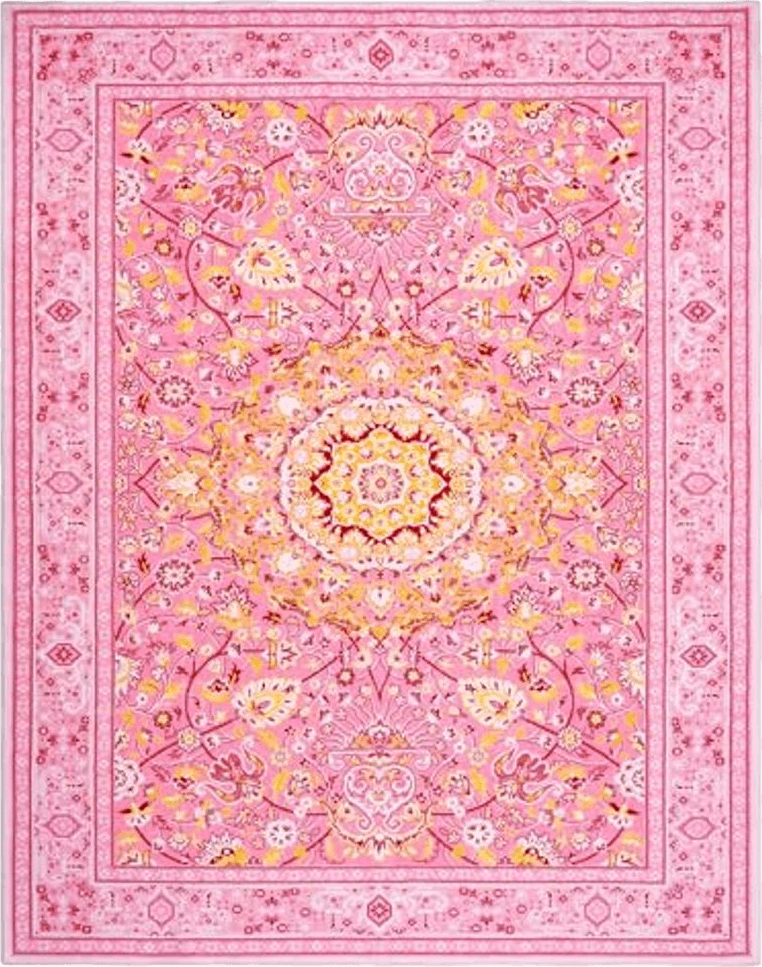 HOMETHIC 8x10 Area Rugs Machine Washable Boho Rug Oriental Floral Soft Indoor Carpet Low Pile Non Slip Large Rugs for Living Room Bedroom Office Dining Room Decor Aesthetic, Pink