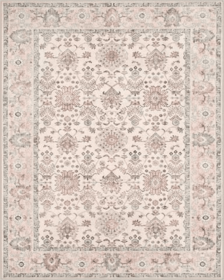 Lahome Pink Floral 8x10 Rug Non Slip, Washable Large Rugs for Living Room Ultra-Thin Boho Rugs for Bedroom, Vintage Floral Print Carpet Rug for Dining Room Nursery Room Dorm Classroom (Pink, 8' x 10')