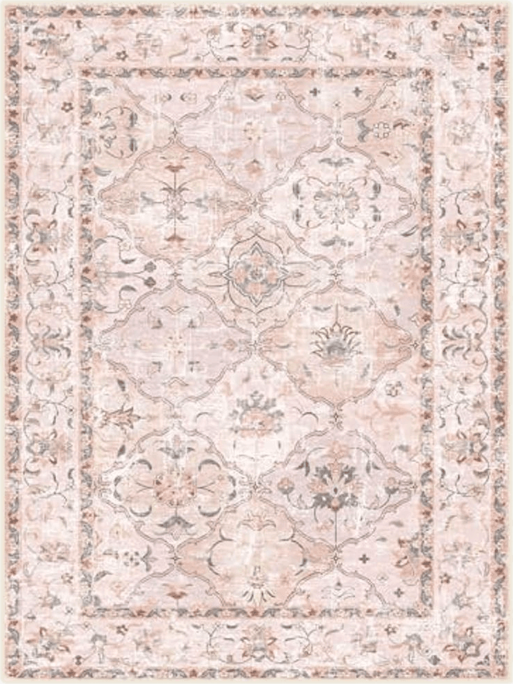 Boho Vintage Area Rugs 5×7 Washable Non-Slip Traditional Pink Carpet for Nursery Living Room Bedroom Dining Room Girls' Room