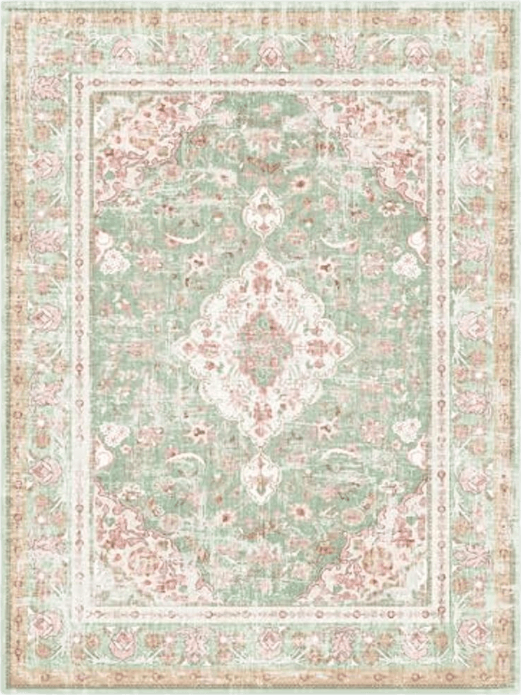 Vhong Washable Area Rugs Boho Vintage Modern Neutral Large Carpet Green and Pink High Traffic Rugs 8×10 for Dinning Room Living Room Bedroom Farmhouse Non Slip