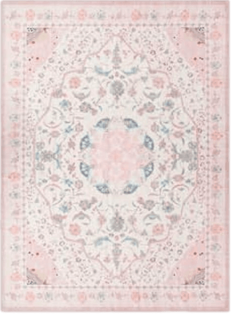 auruge Area Rug - Vintage 5x7 Non-Slip Backing Area Rugs Light Pink Soft Faux Wool Carpet Foldable & Machine Washable Rugs for Living Room Bedroom Dining Room Nursery Home Office