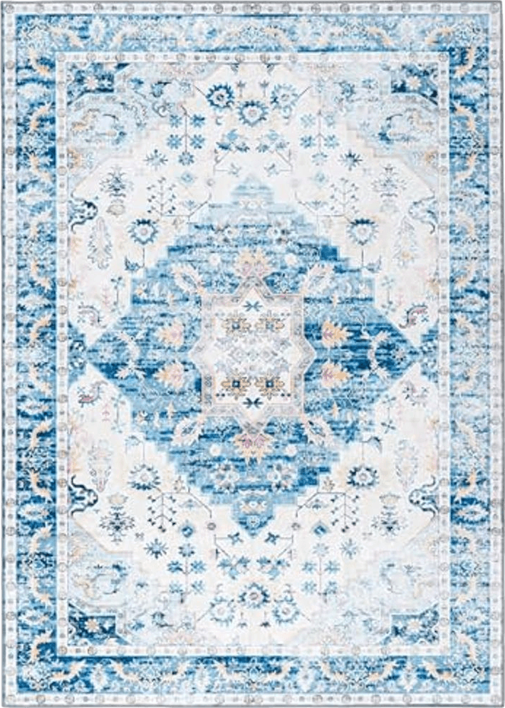 Syalife 6x9 Area Rugs - Washable, Low Pile, Non-Slip for Living Room, Bedroom, Entryway, and Kitchen - Non-Shedding Indoor Rug Print Mat Carpet, Blue/Multi