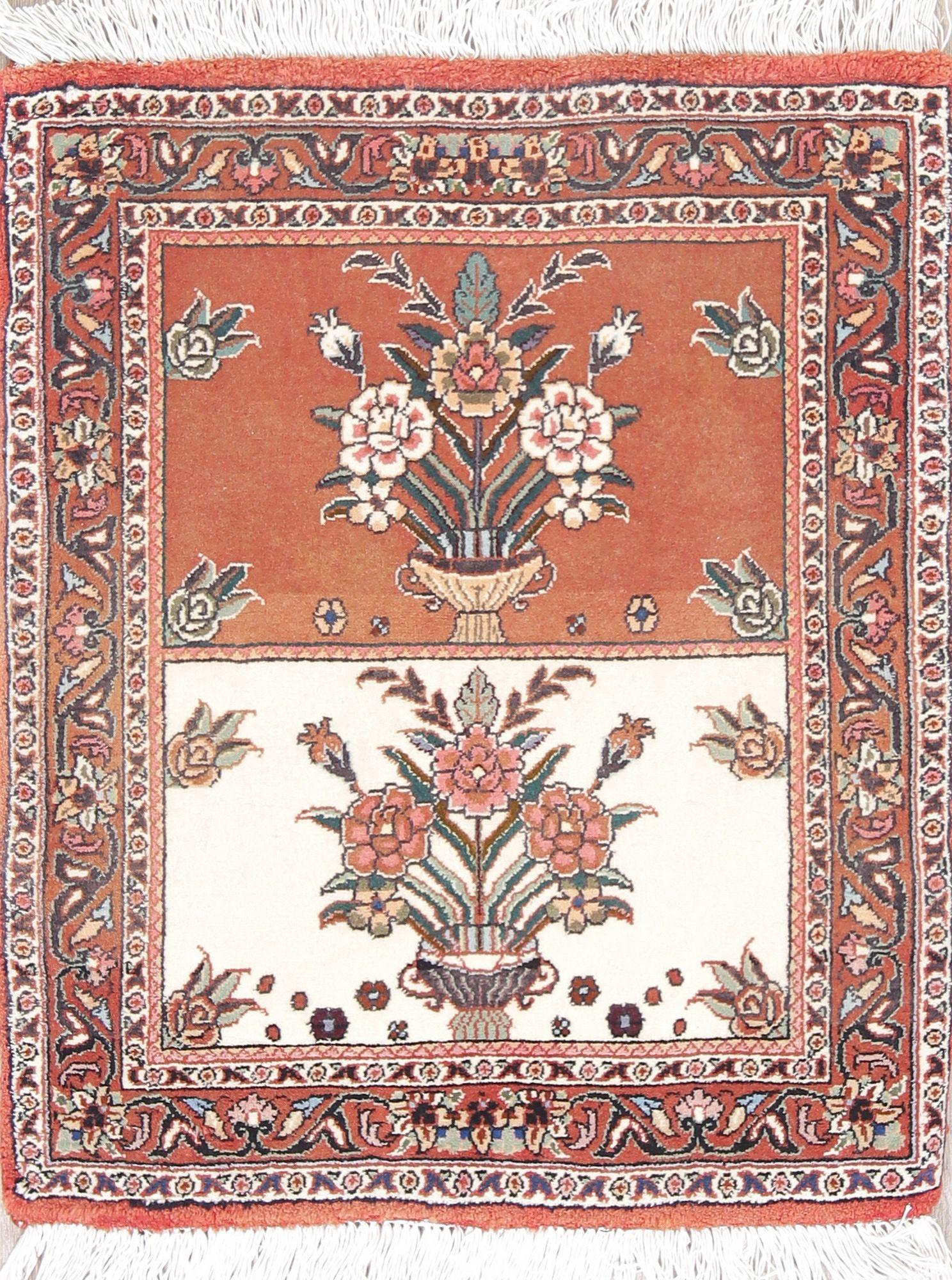 Persian All Rounds/Square Floral Rust Bidjar Persian Hand-Knotted 2x2 Wool Square Rug