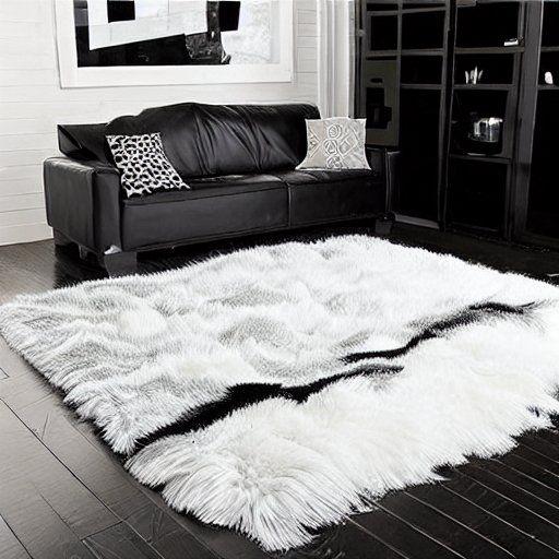 Black and white fluffy area rug