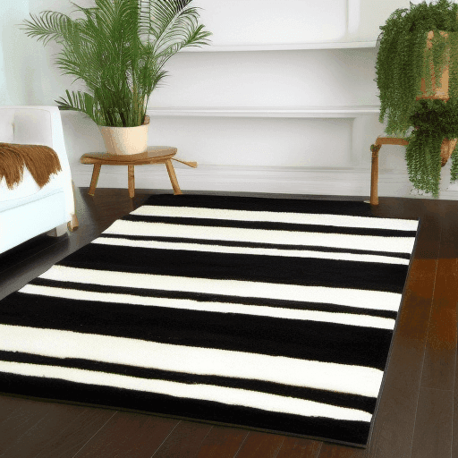 Black and white striped area rugs