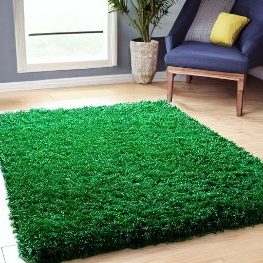 Green shag rug