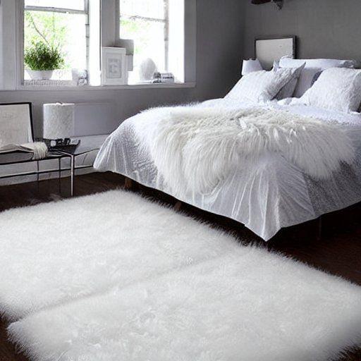 White fluffy bedroom rugs