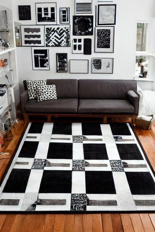 Black and White Geometric Rug 8x10