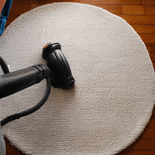 round bathroom rug being vacuumed