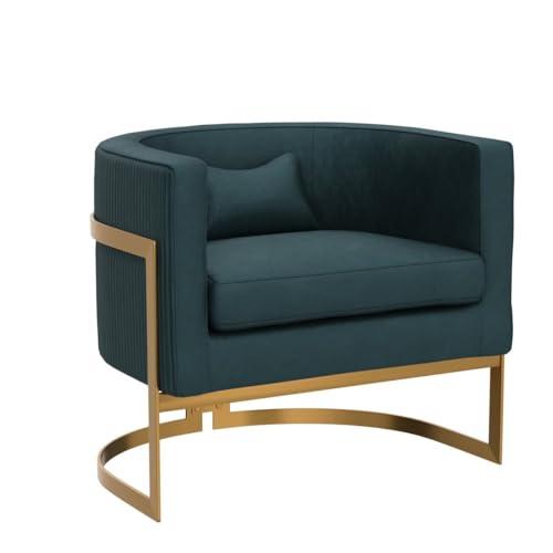 Apeaka Velvet Accent Chair, Modern Upholstered Arm Chair for Living Room Bedroom Sofa Side Chair Velvet Barrel Chair with Gold Legs Lake Blue