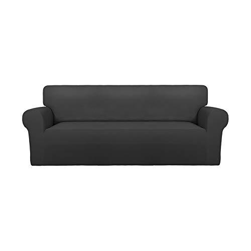 PureFit Super Stretch Sofa Slipcover – Spandex Non Slip Soft Couch Sofa Cover, Washable Furniture Protector with Non Skid Foam and Elastic Bottom for Kids, Pets （Sofa, Dark Gray）