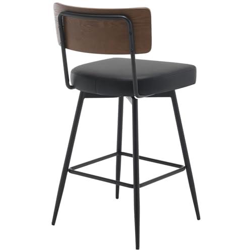 Bekrvio Counter Height Swivel Bar Stools Set of 3, Upholstered Faux Leather Barstools with Wood Backs and Metal Legs, 26" Seat Height Counter Bar Stool for Kitchen Island, Black