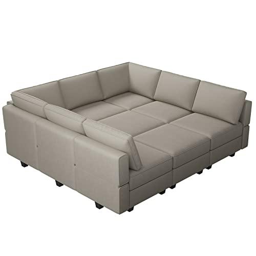 Belffin Reversible Velvet Modular Sectional Sleeper Sofa Bed with Ottomans, Storage and Chaise - Grey