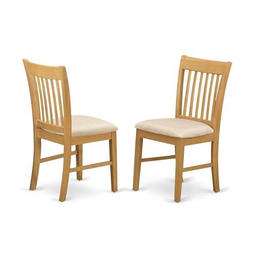 East West Furniture NFC-OAK-C Norfolk Kitchen Dining Chairs - Linen Fabric Upholstered Wood Chairs, Set of 2, Oak