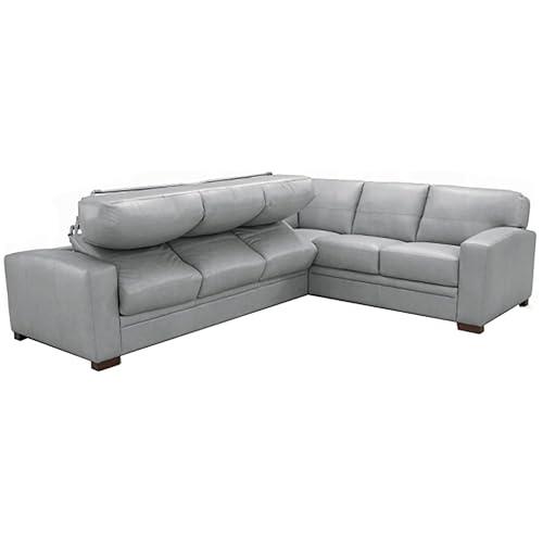 Acme Goma Leather Upholstered Sectional Sofa with Sleeper in Light Gray