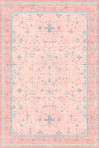 Pink Hazo Haus Pink Rugs for Bedroom Girls, 6x9 Washable Area Rug for Living Room Kids Playroom Nursery Room, Non-Slip Rubber Backing Stain Resistant Room Decor Indoor (6x9 Pink)