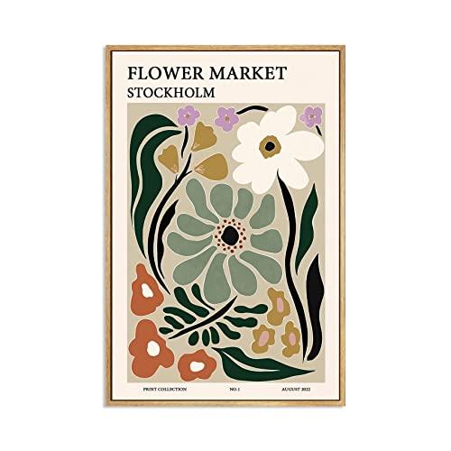 Zzuyi Flower Market Print Botanical Decor Flower Print Vintage Flower Prints Wall Art for Living Room, Bed Room, Office Home Decoration- 12"x16" Natural Framed