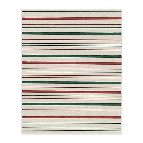 Christmas RUGGABLE Washable 8x10 Large Area Rug, Hudson Stripe Red & Green, Premium Christmas Rugs for Living Room, Bedroom, Kitchen, Office, Classroom with Gripper Non Slip Pad, Hudson Stripe Red & Green