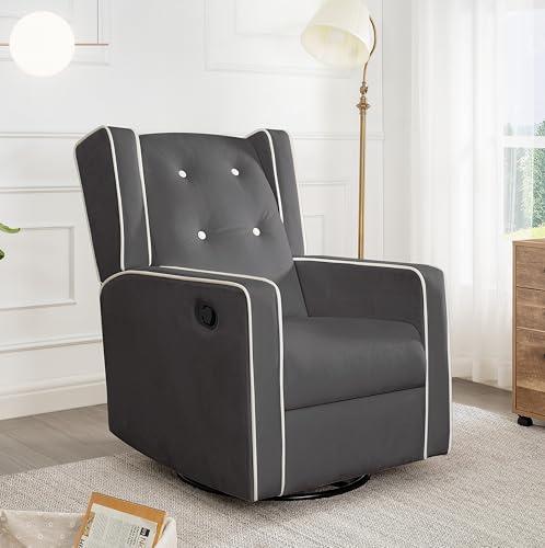 Bond with Your Baby, Relax in Style with Odelia 360° Swivel Glider Rocker Recliner, Nursery Breastfeeding Maternity Chair with Plush Cushioning, Soothing Rocking Motion, Microfiber Fabric - Gray