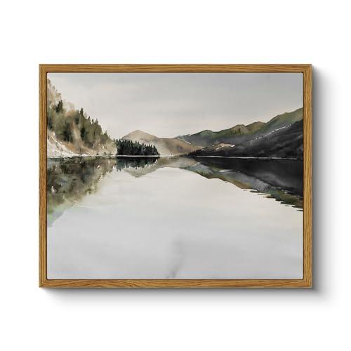 InSimSea Framed Wall Art for Living Room Mountain Reflection Decor Vintage Wall Art Mountain Range Nature Wilderness Art Decorative Rustic for Living Room Bedroom Office Wall Decor 9x11in