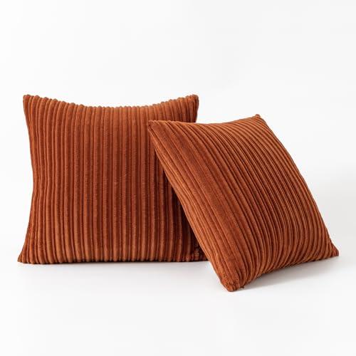 Kevin Textile Pack of 2 Corduroy Soft Soild Decorative Square Throw Pillow Covers Set Cushion Cases Pillowcases for Sofa Bedroom Car 24 x 24 Inch 61 x 61 Cm Rust