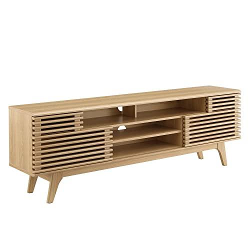 Modway Render Mid-Century Modern Low Profile 71 Inch Media Console TV Stand in Oak, 71"