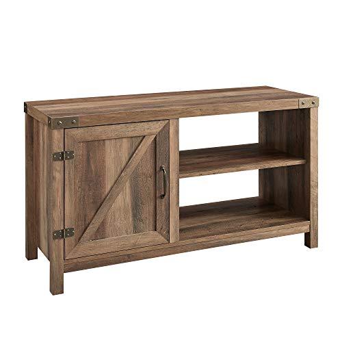 Walker Edison Lewis Single Barn Door Storage Console, 44 Inch, Rustic Oak, Without Fireplace