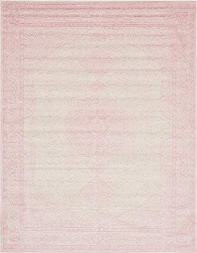 Rugs.com Dover Collection Rug – 8' x 10' Pink Low-Pile Rug Perfect for Living Rooms, Large Dining Rooms, Open Floorplans