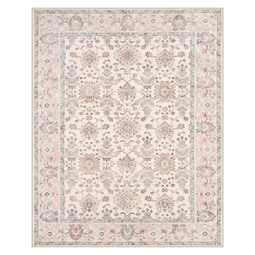 Pink Lahome Pink Floral 8x10 Rug Non Slip, Washable Large Rugs for Living Room Ultra-Thin Boho Rugs for Bedroom, Vintage Floral Print Carpet Rug for Dining Room Nursery Room Dorm Classroom (Pink, 8' x 10')