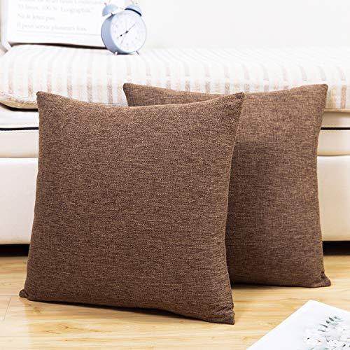 Jepeak Throw Pillow Covers Cushion Cases Pack of 2 Linen Farmhouse Modern Decorative Solid Square Pillow Covers for Couch Sofa Bed Home Decoration (Medium Brown, 18x18 Inch)