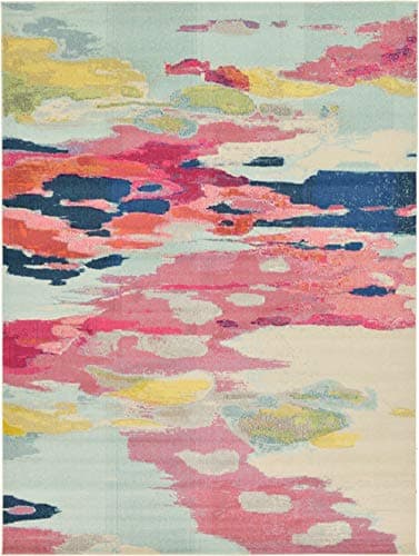 Unique Loom Estrella Collection Light Colors, Abstract, Modern, Vibrant Area Rug (9' 0 x 12' 0 Rectangular, Pink/Ivory)