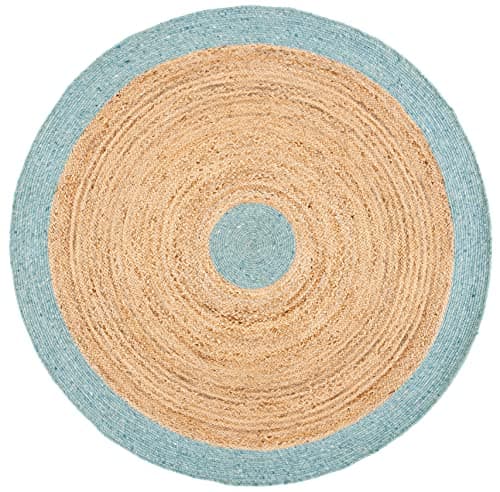 SAFAVIEH Braided Collection 6' Round Blue / Natural BRD910M Handmade Country Cottage Reversible Jute Area Rug