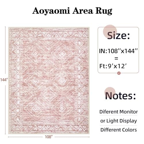 Pink Large Living Room Area Rug 9x12 - Machine Washable Vintage Boho Moroccan Rugs Geometric Neutral Rug Non-Shedding Low Pile Distressed Farmhouse Carpet for Bedroom Nursery Classroom Dorm(9'x12',Pink)